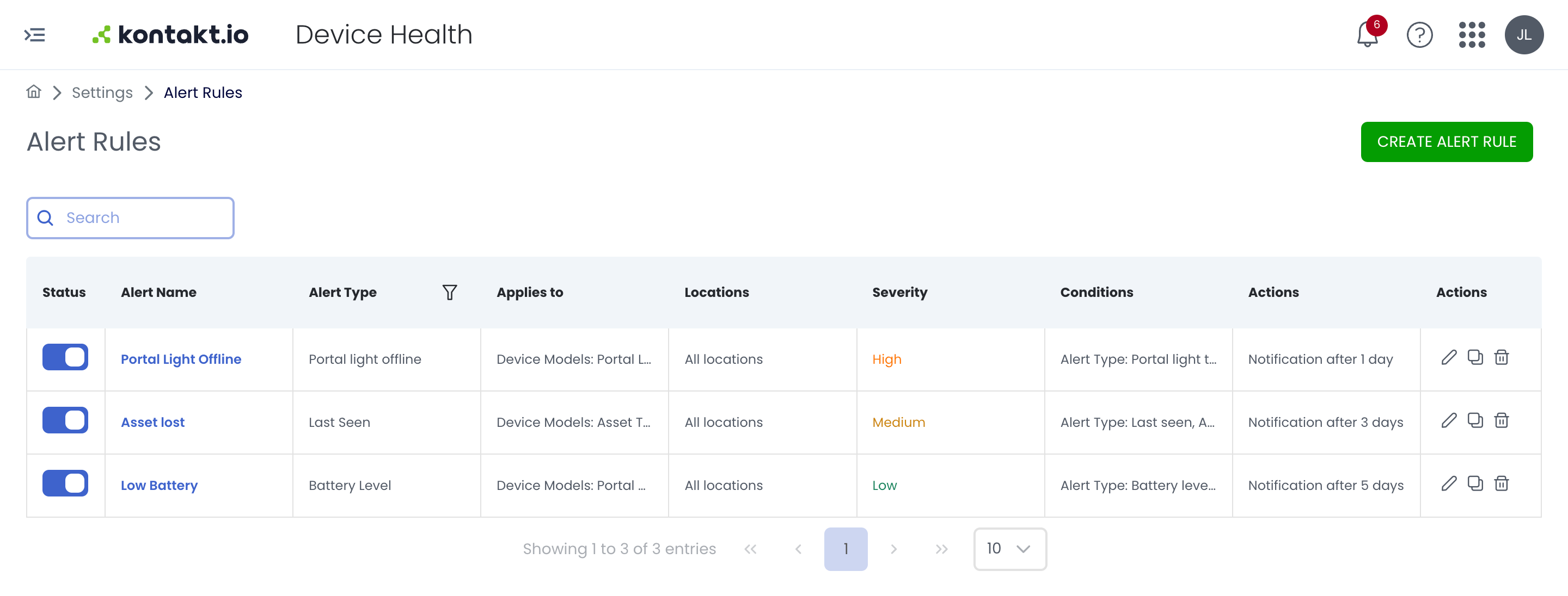 Kontakt.io Device Health Alert Rules