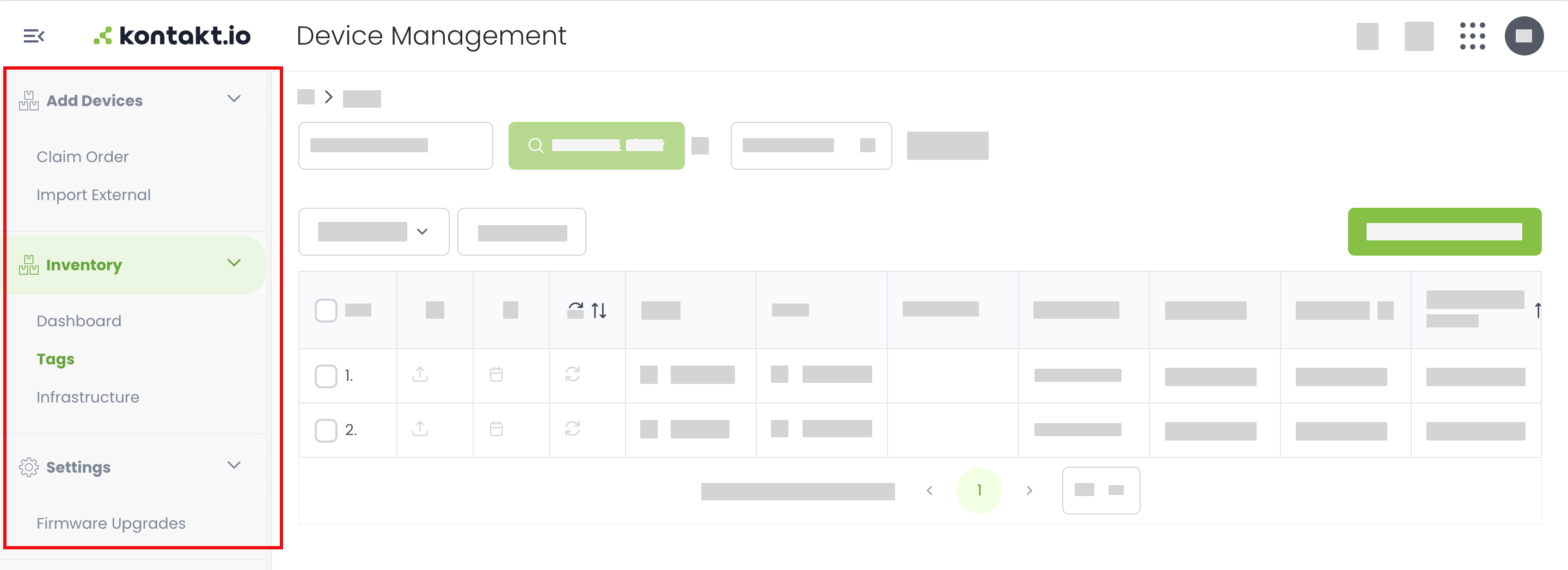 Kio Cloud Device Management menu
