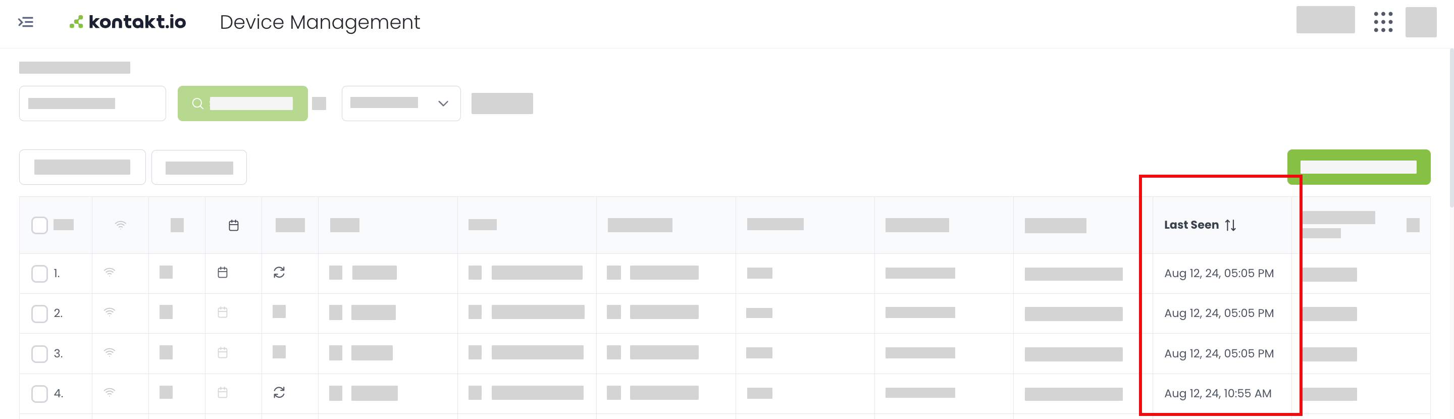 Kio Cloud Device Management Last Seen column