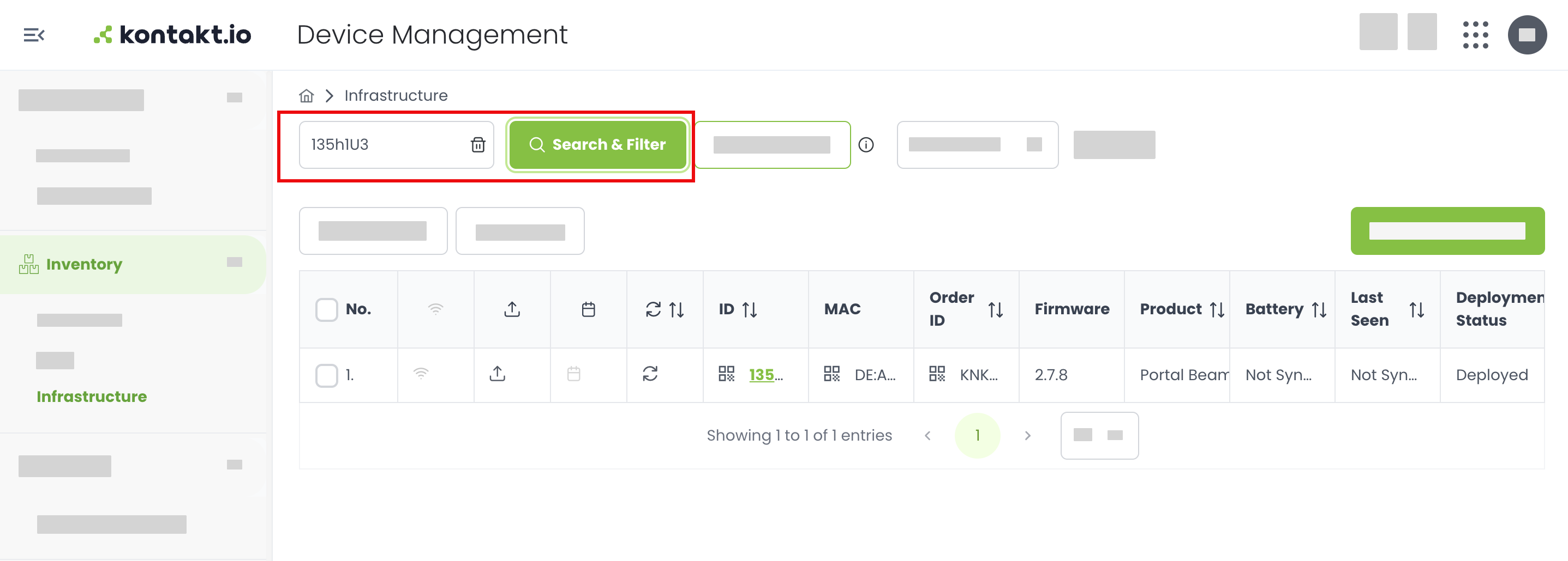 Kio Cloud Device Management, search by device uniqueID