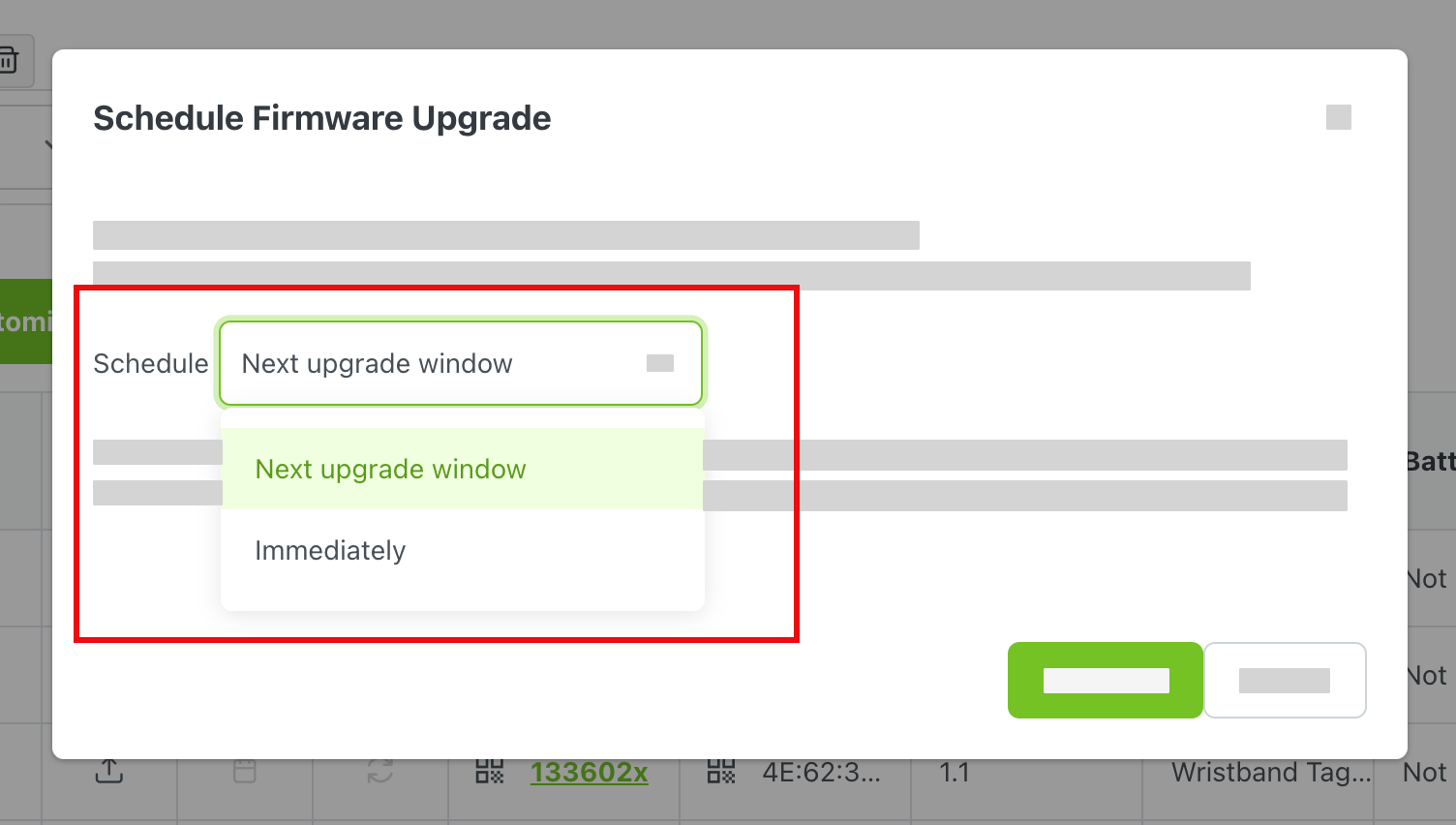 Schedule firmware upgrade, select schedule