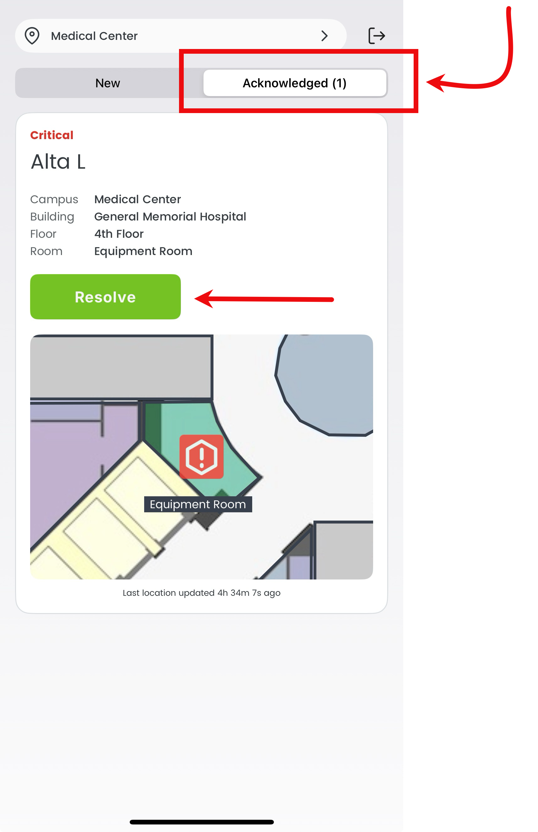 Kio Staff Safe mobile resolve alert