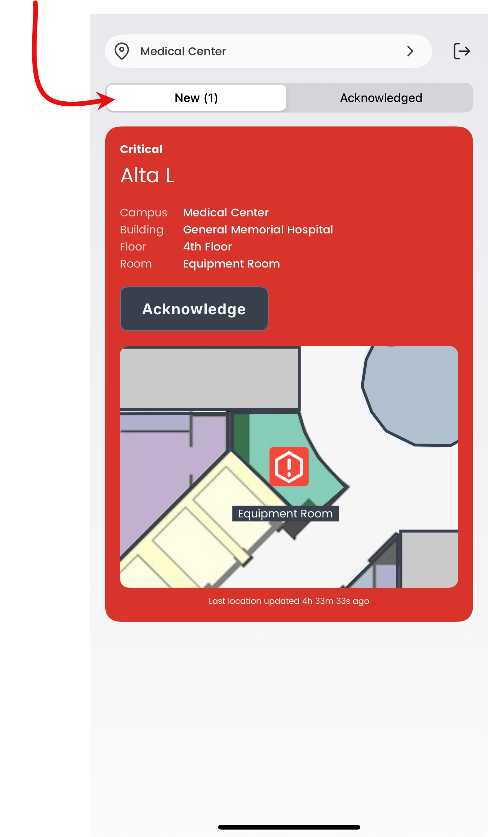 Active alert Kio Staff Safe Alerts mobile app