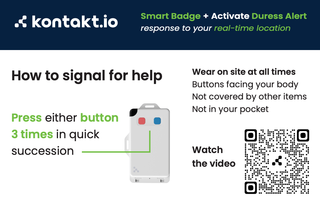 Smart Badge 3 insert card staff safe duress alert