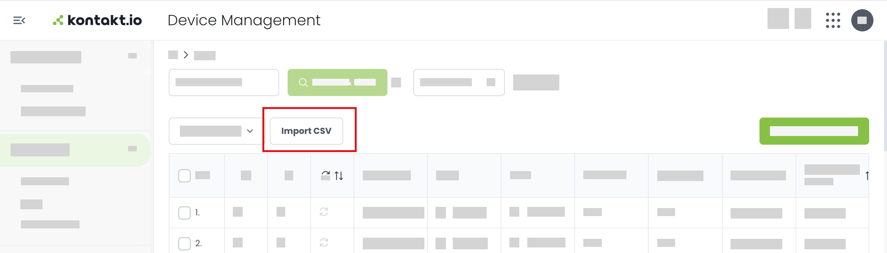 Kio Cloud Device Management. Import CSV file option