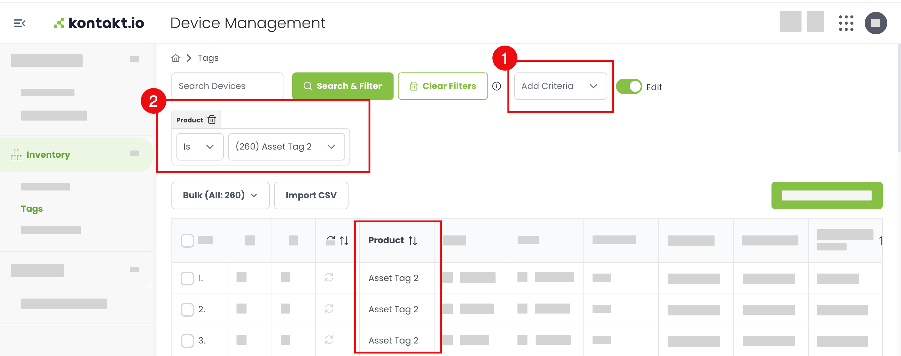 Kontakt.io Kio Cloud Device Management, Bulk export devices into CSV file. Filter devices option