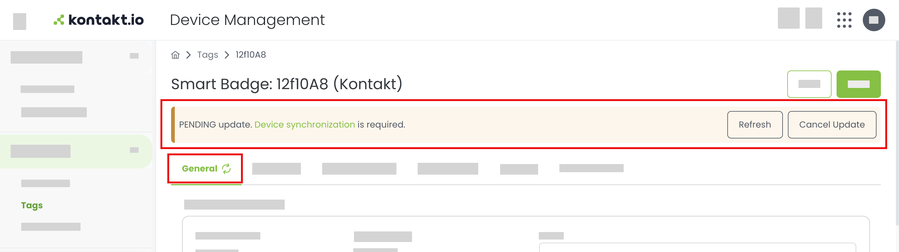 Kontakt.io Device Management - device with pending update