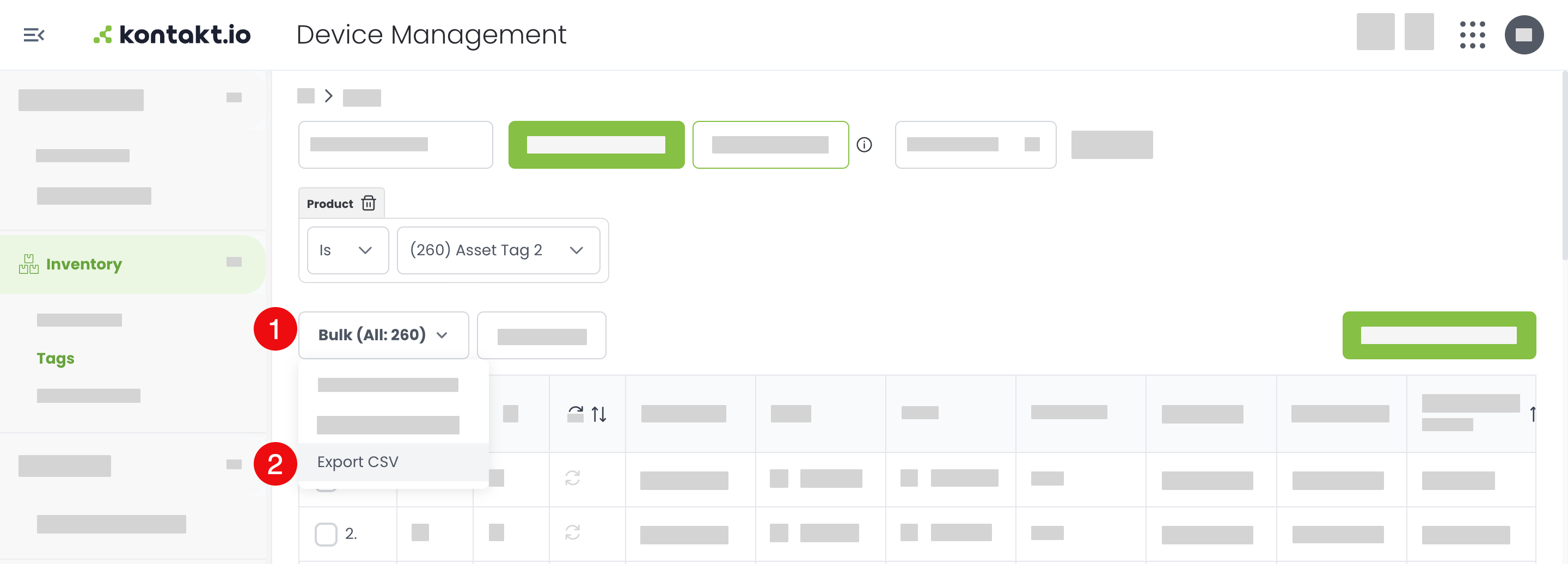 Kontakt.io Kio Cloud Device Management. Bulk export devices into CSV file