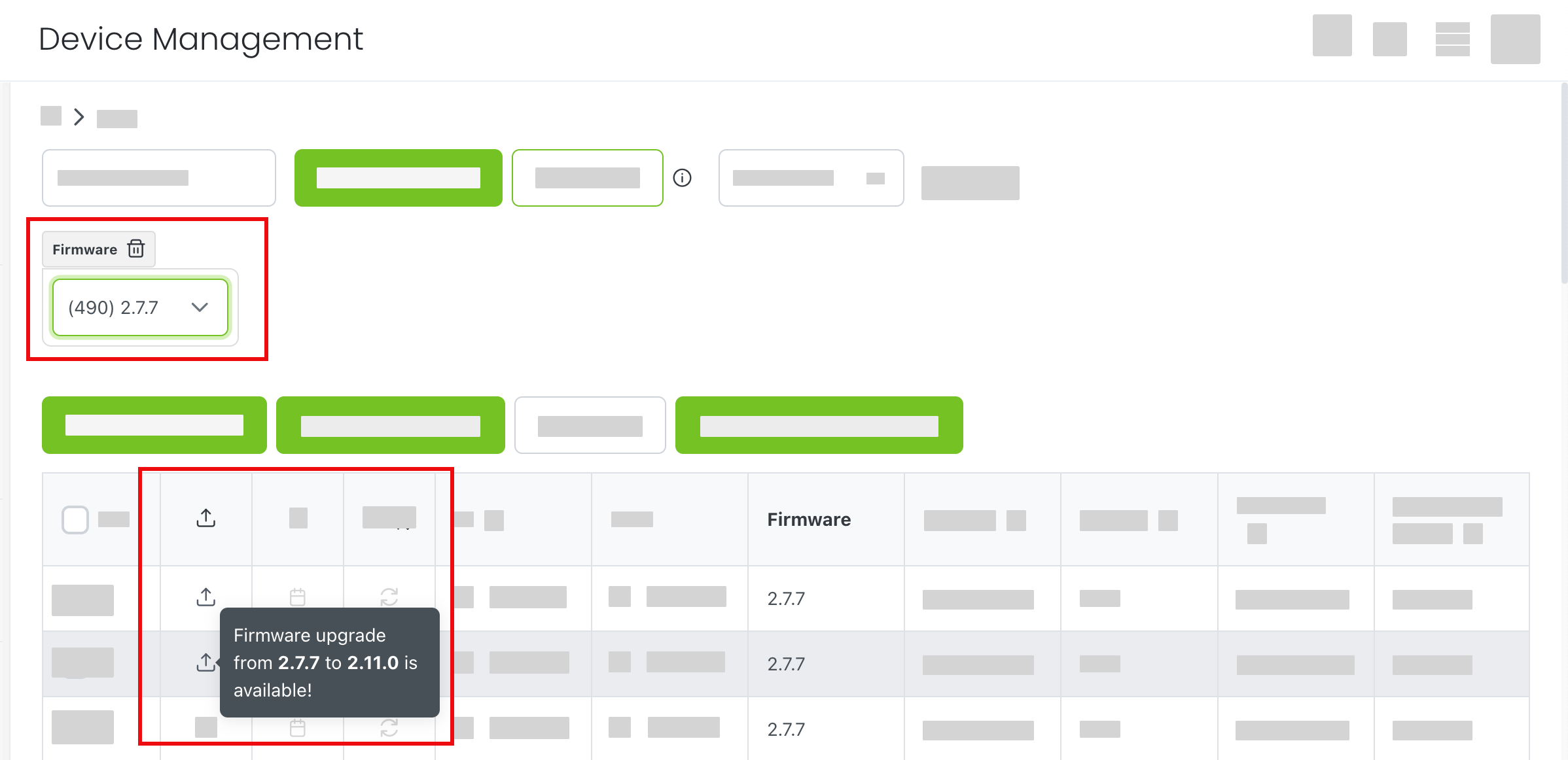 Device Management filter firmware results