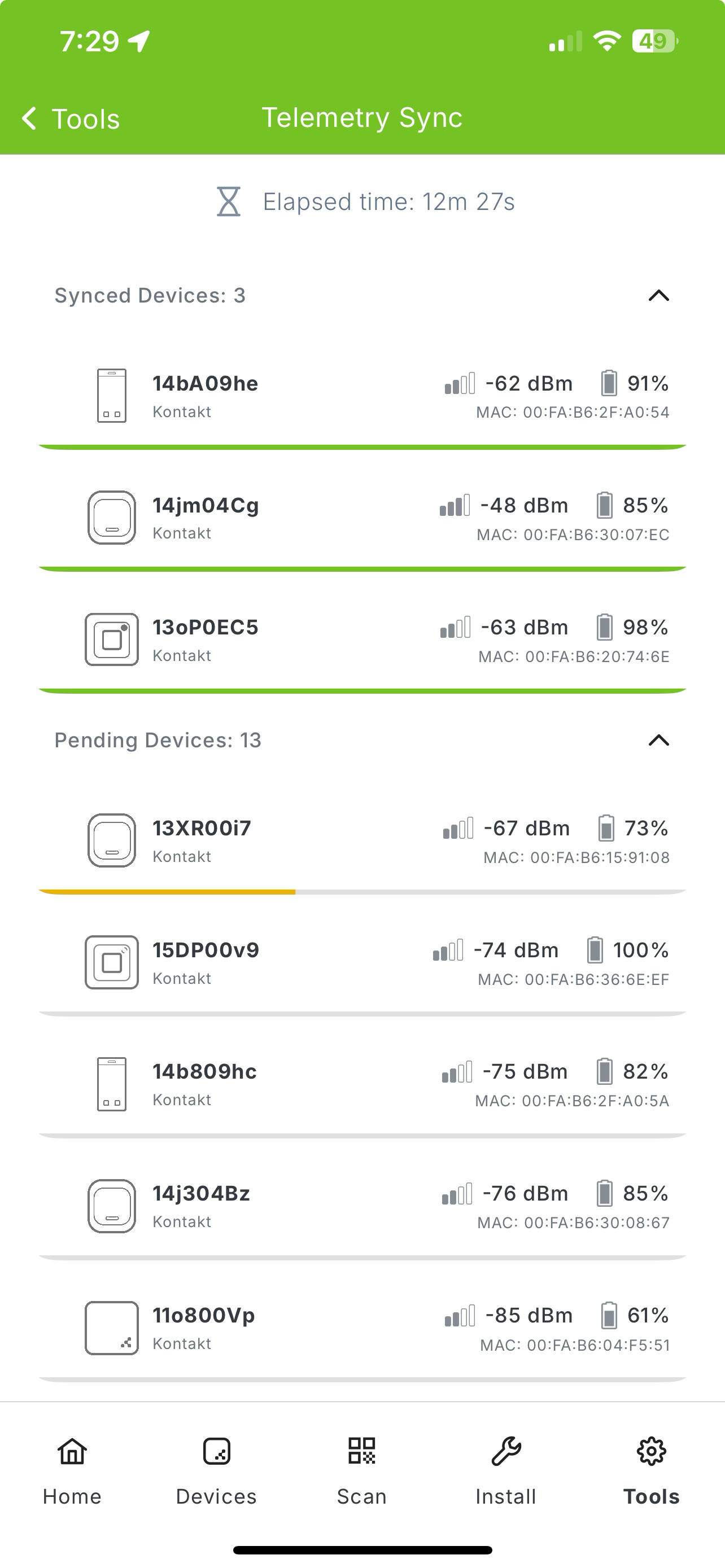 Kio Setup Manager Telemetry Sync progress example