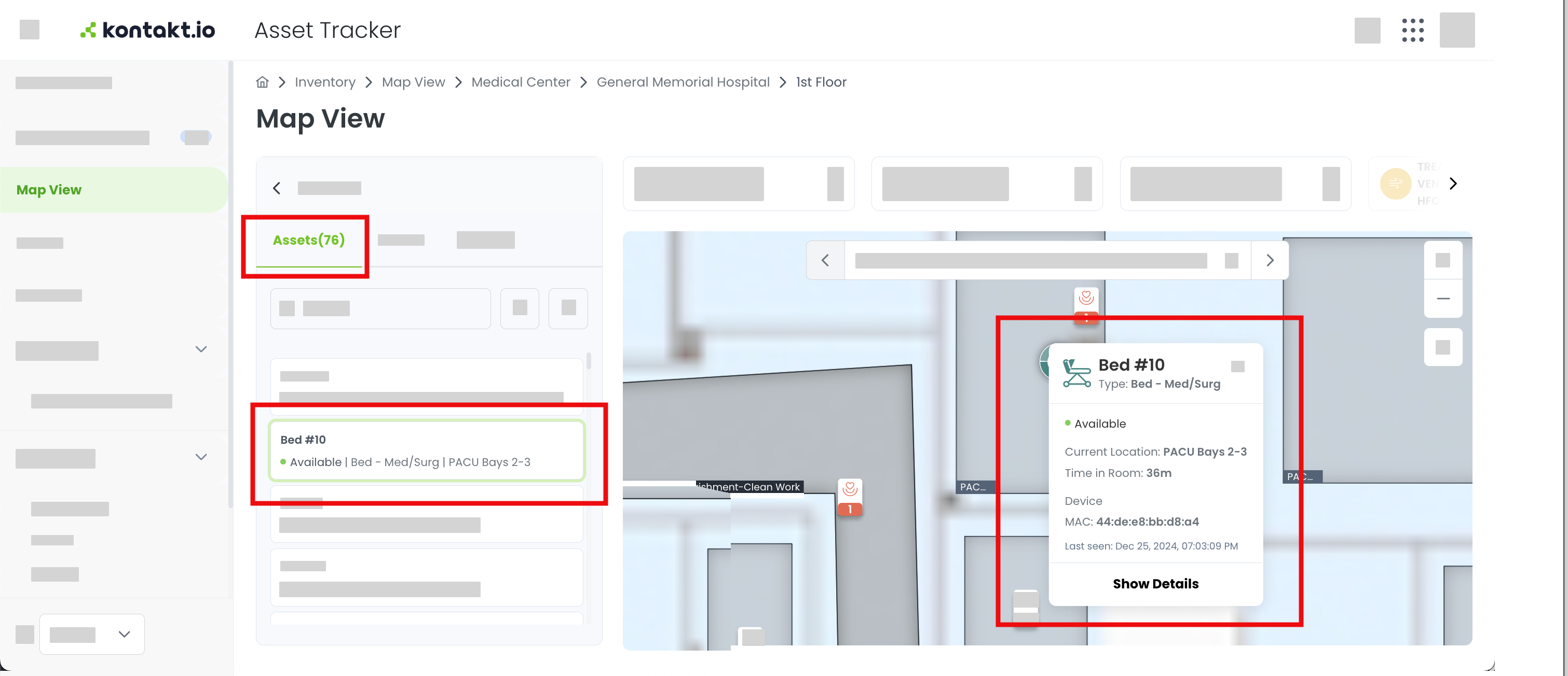 Asset Tracker Map View selected asset