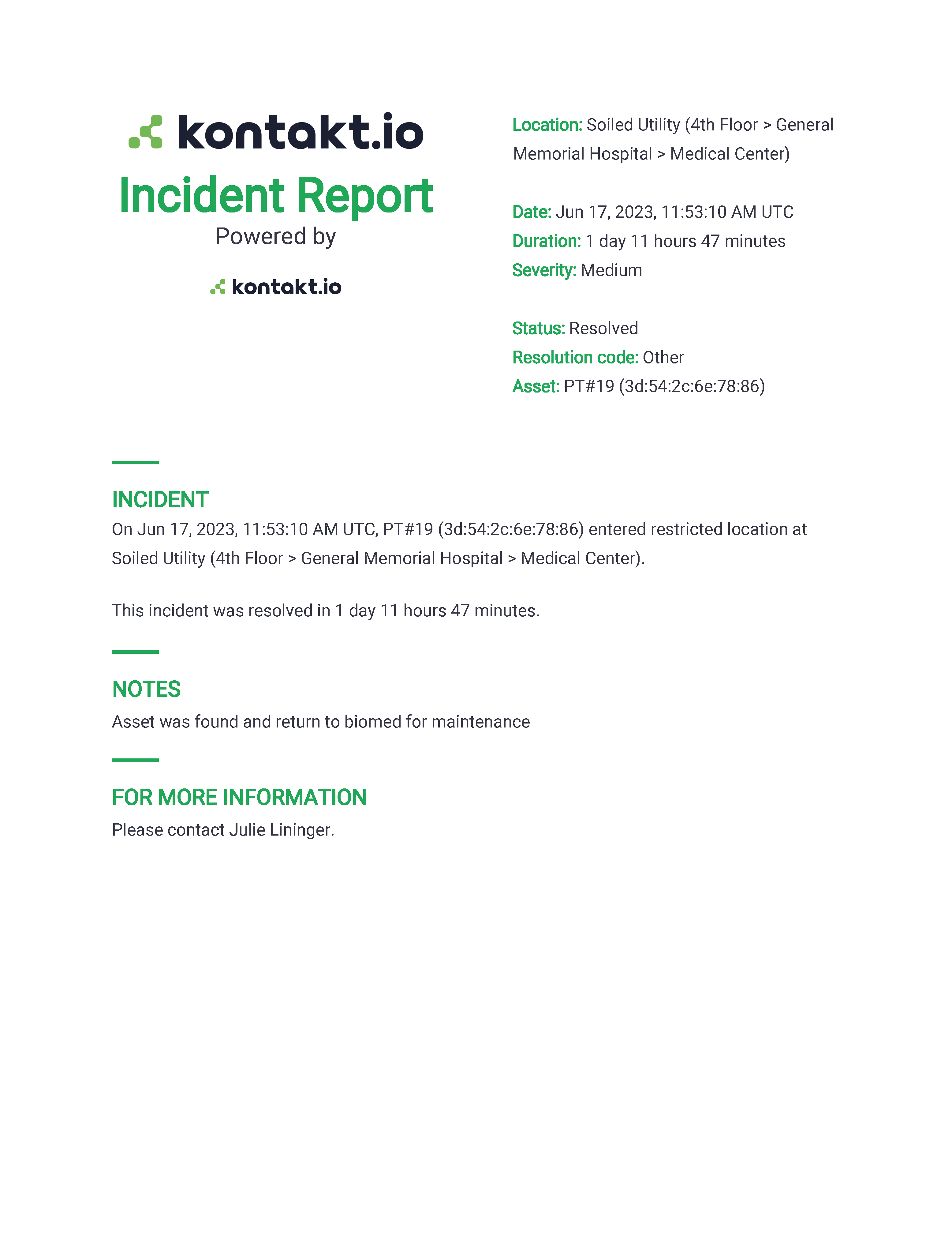 Alert incident report
