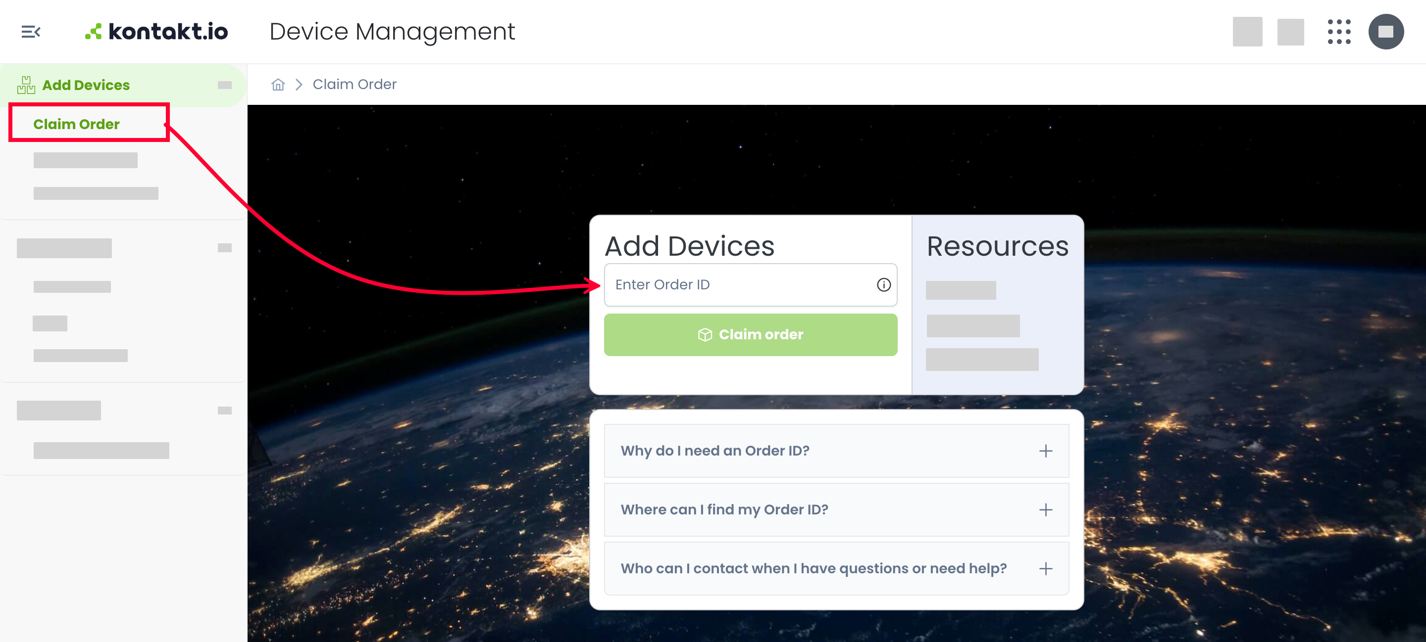 Add devices to Kio Cloud by claiming order