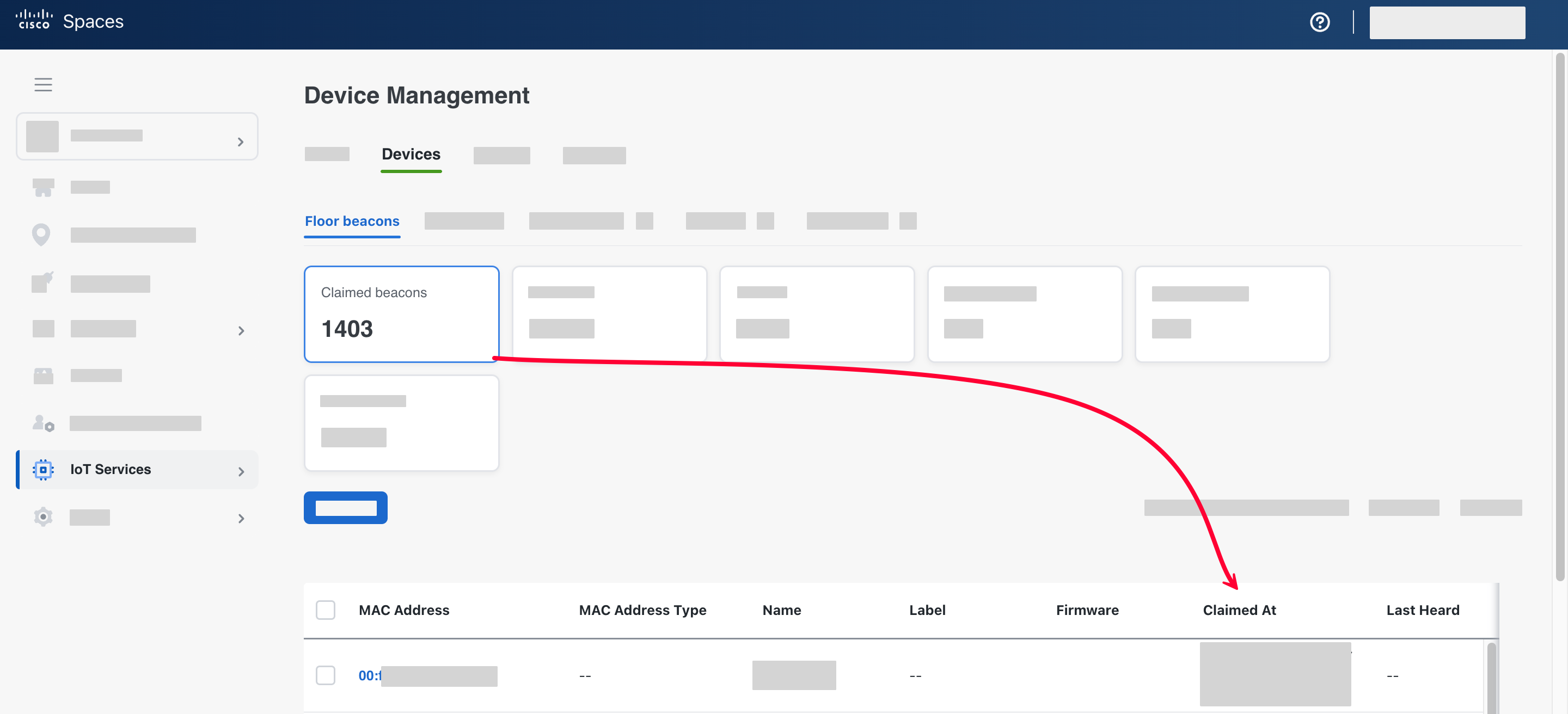 Cisco Spaces Device Management Claimed beacons