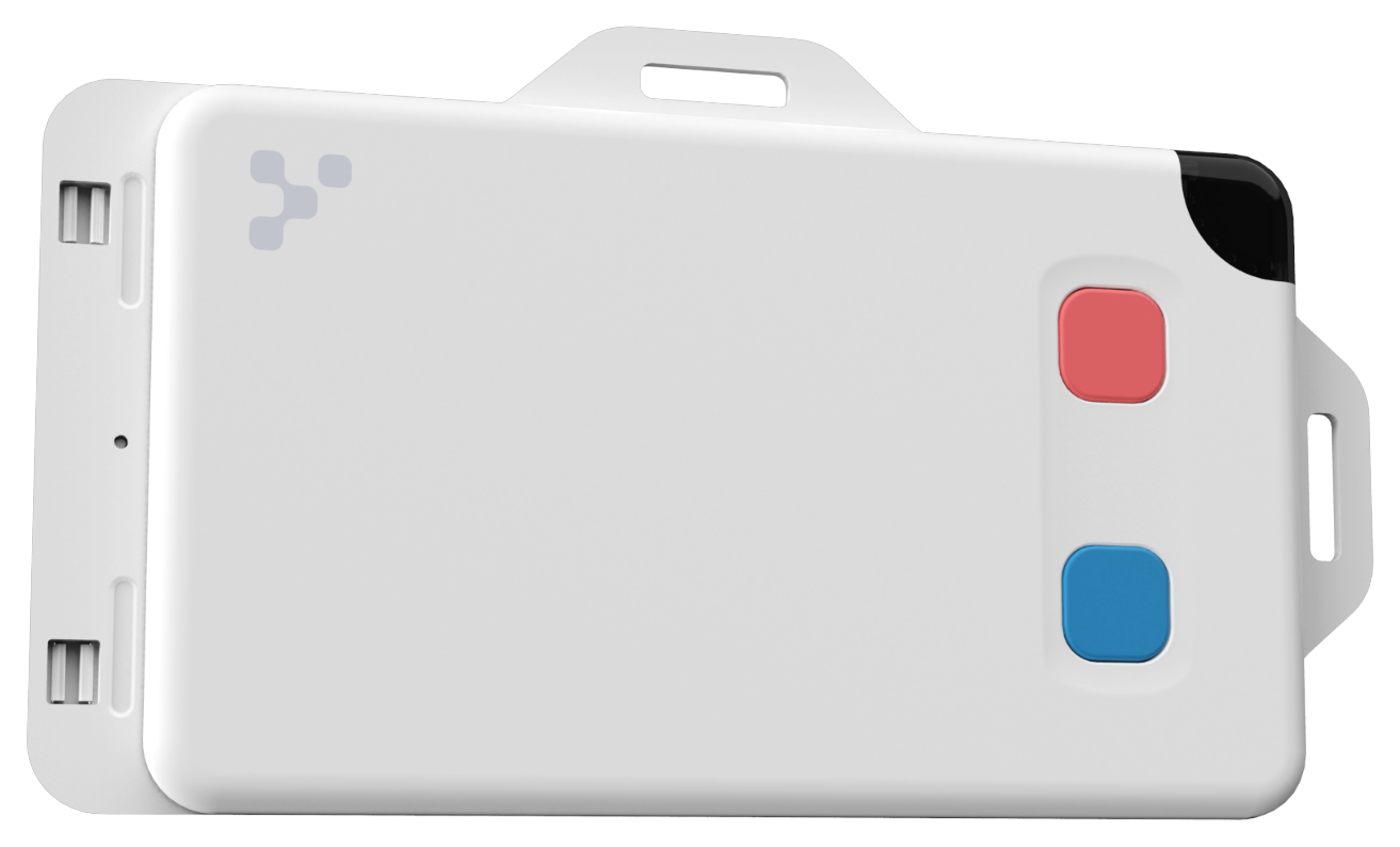 Smart Badge 3 showing the two front buttons and the black IR sensor corner