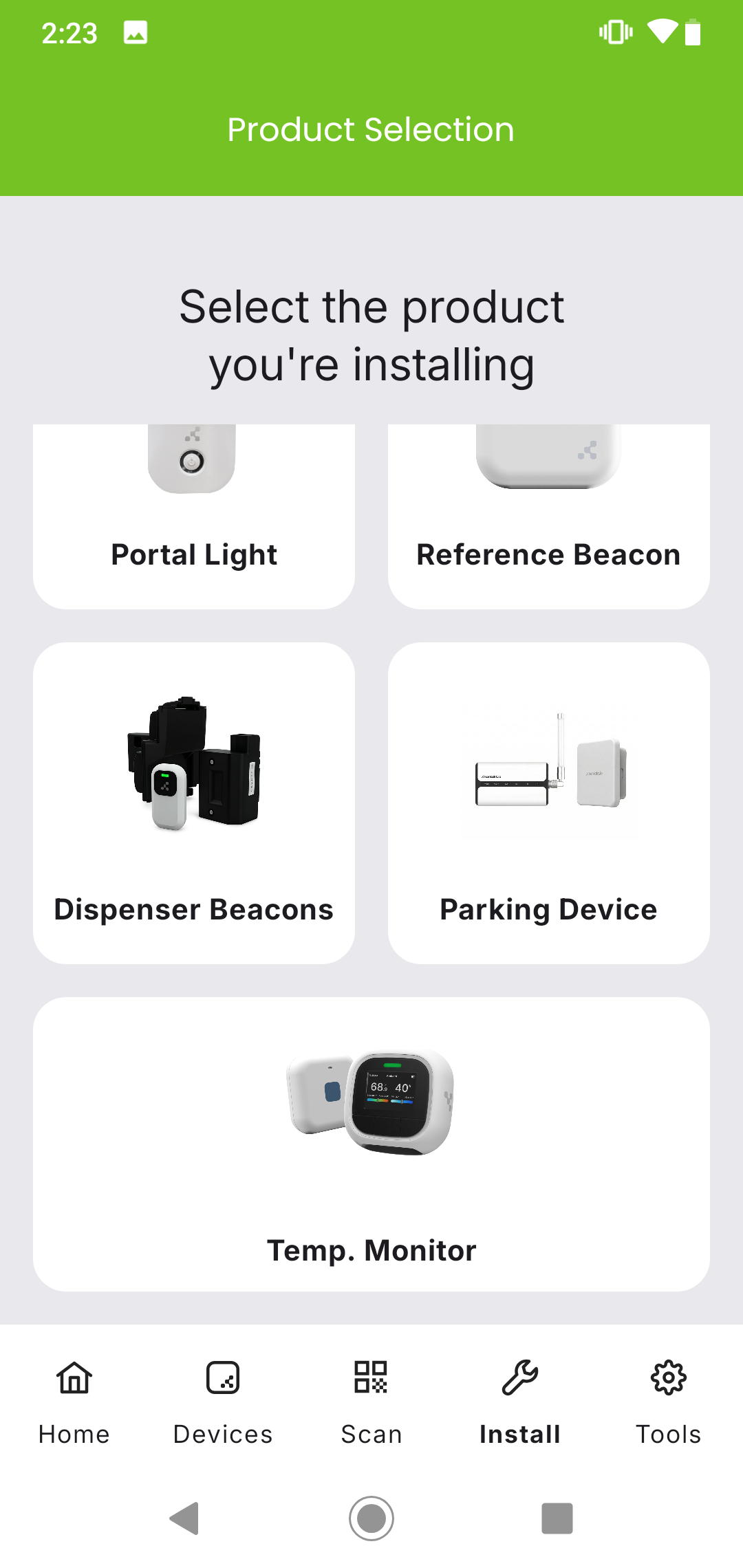 Kio Setup Manager device category selection with Parking Lot Devices