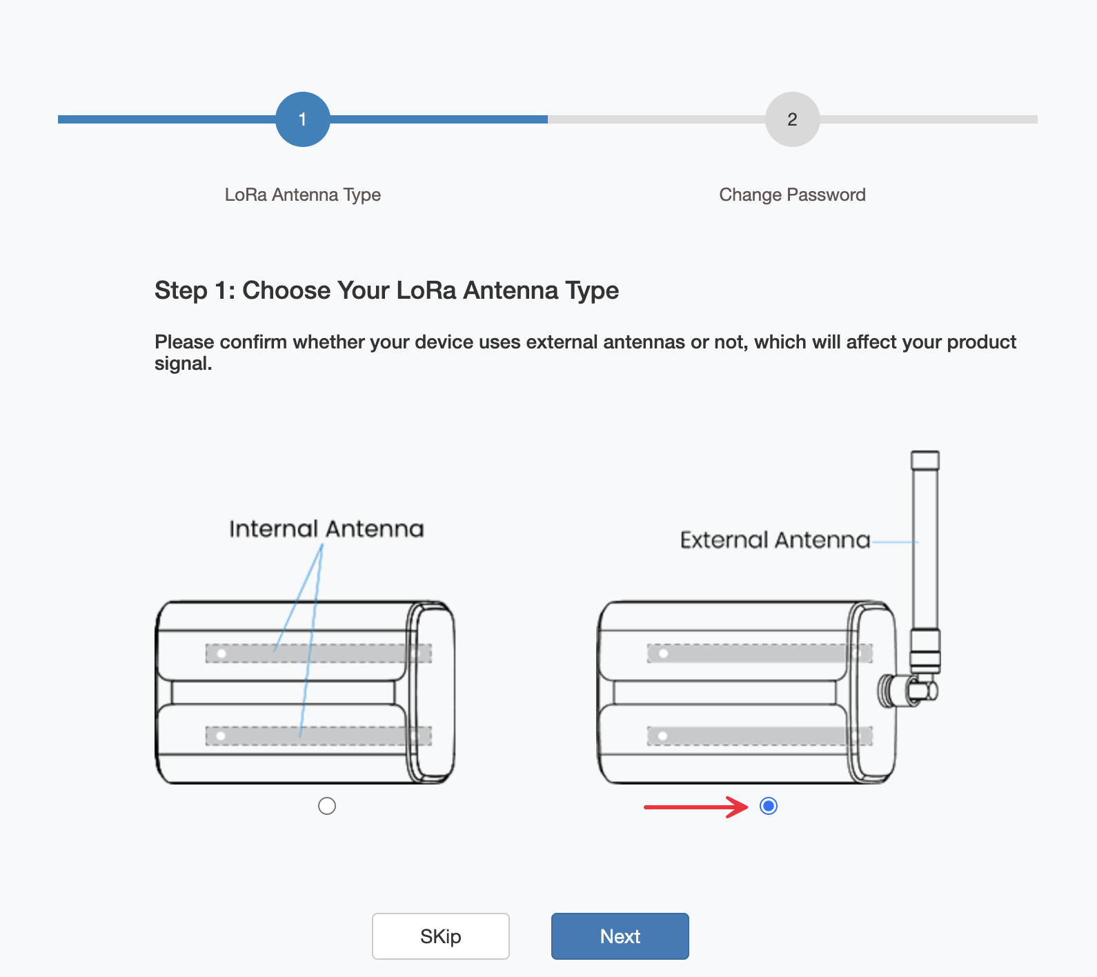 Antenna selection set to external antenna