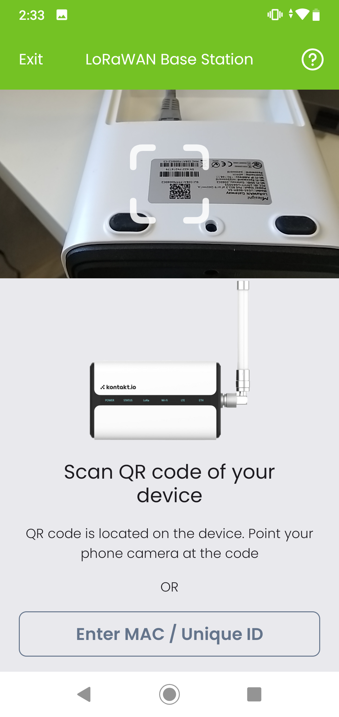 QR code on the back of the Base Station
