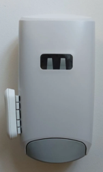 Ecolab Nexa Classic Manual dispenser with the Universal Dispenser Beacon mounted on the left side