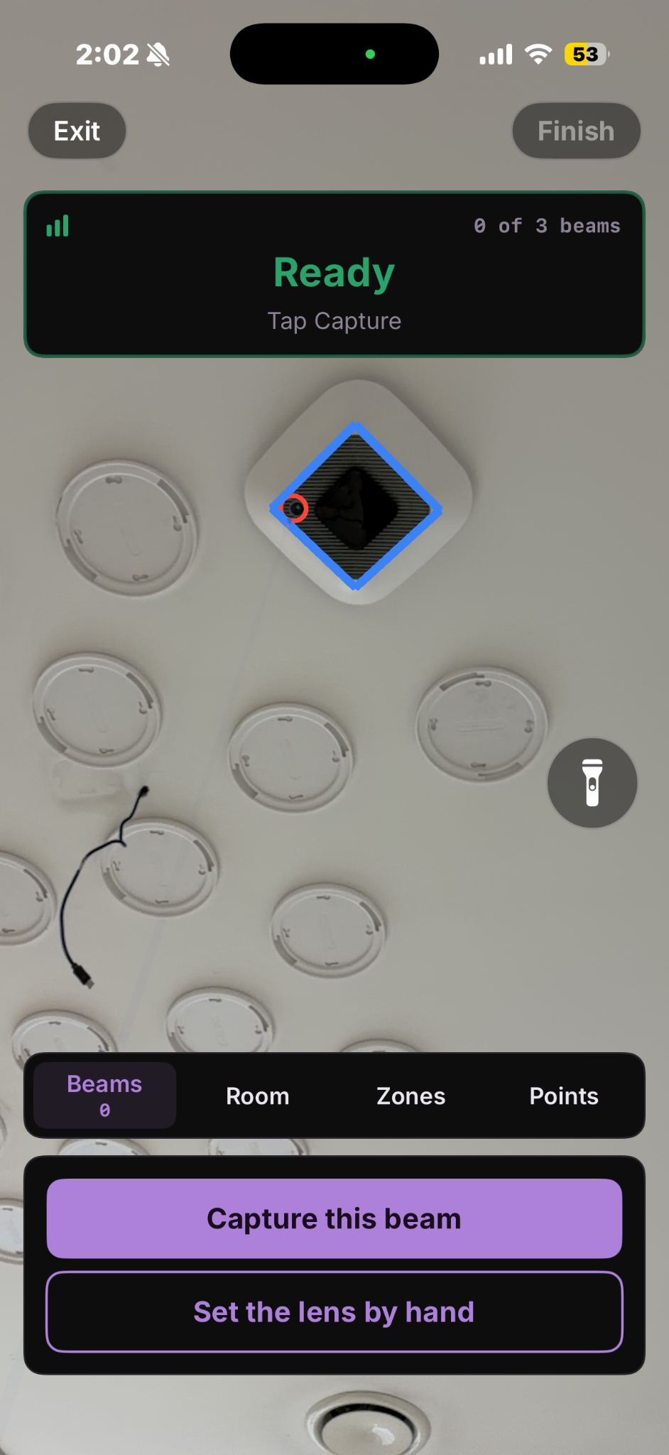 Kio Setup Manager room survey with a Portal Beam ready to capture