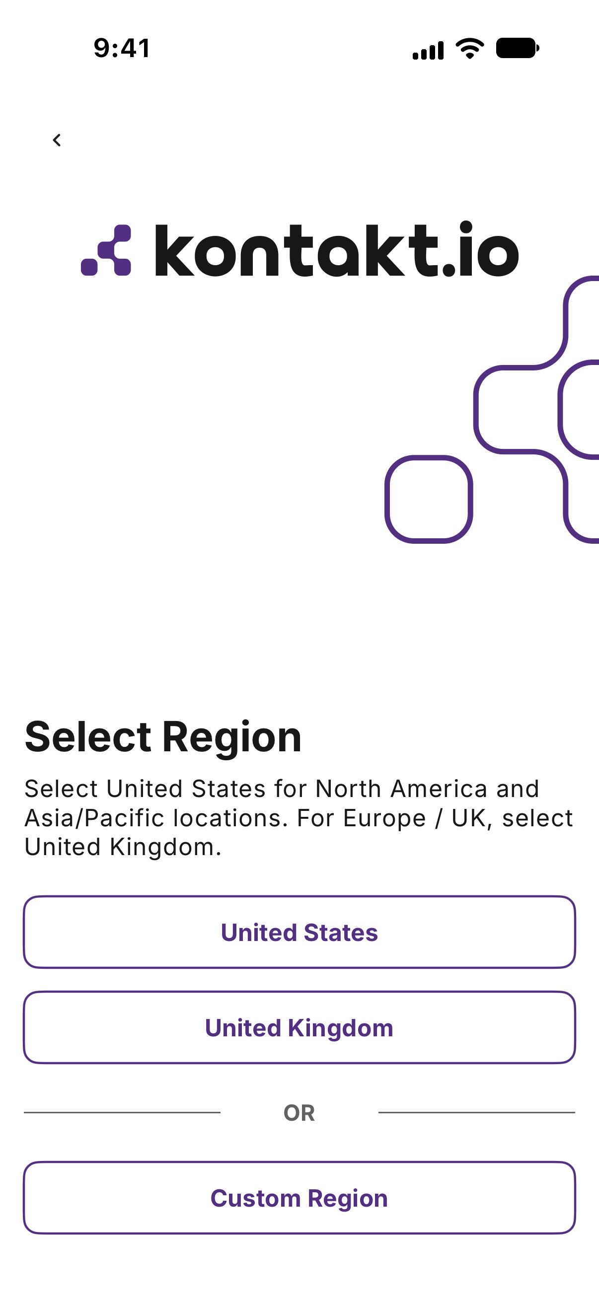 Kio Setup Manager Select Region screen