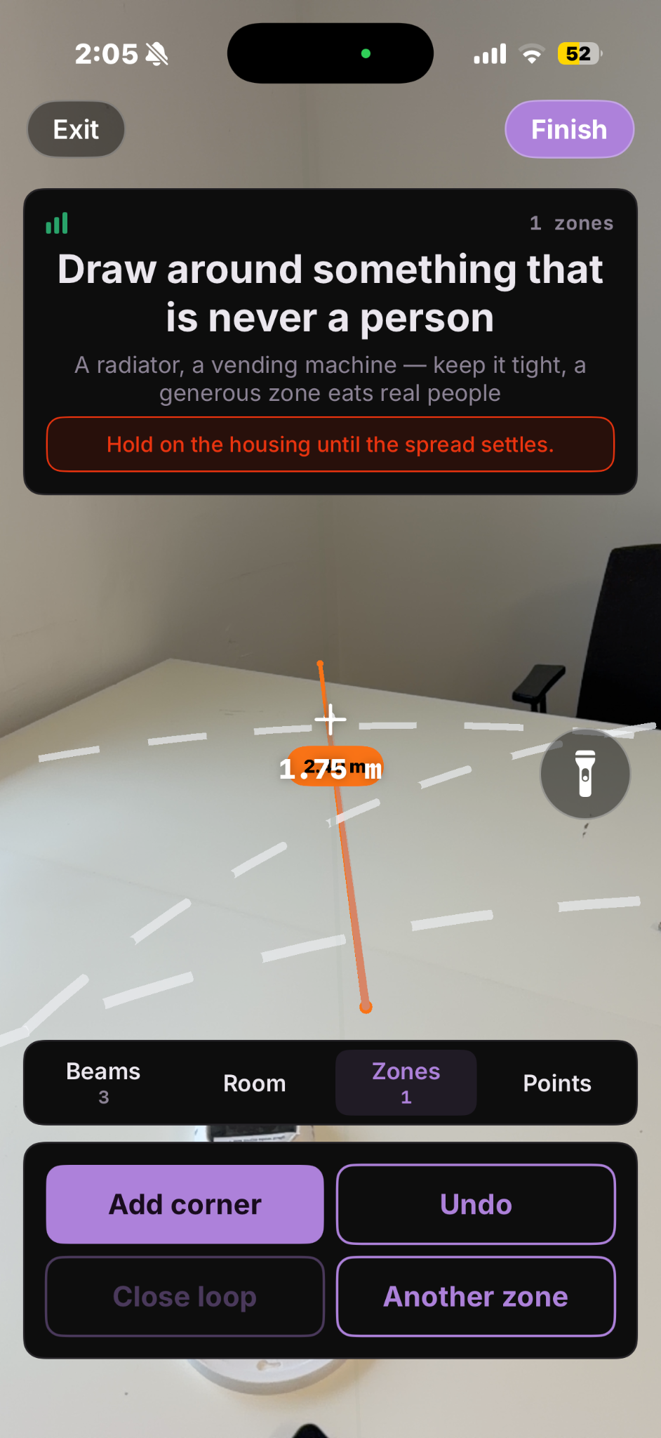 Kio Setup Manager room survey drawing a zone on the floor