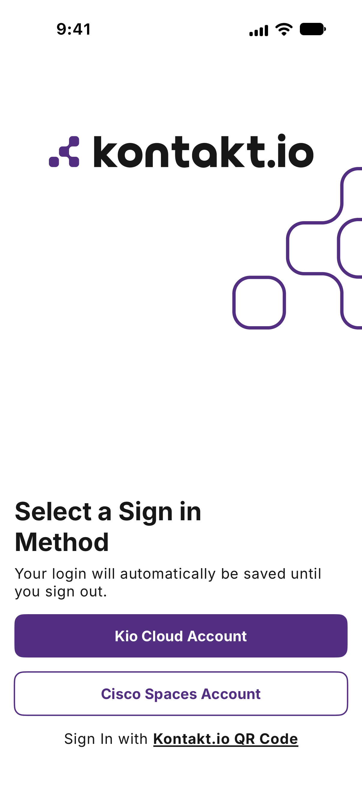 Kio Setup Manager Select a Sign in Method screen